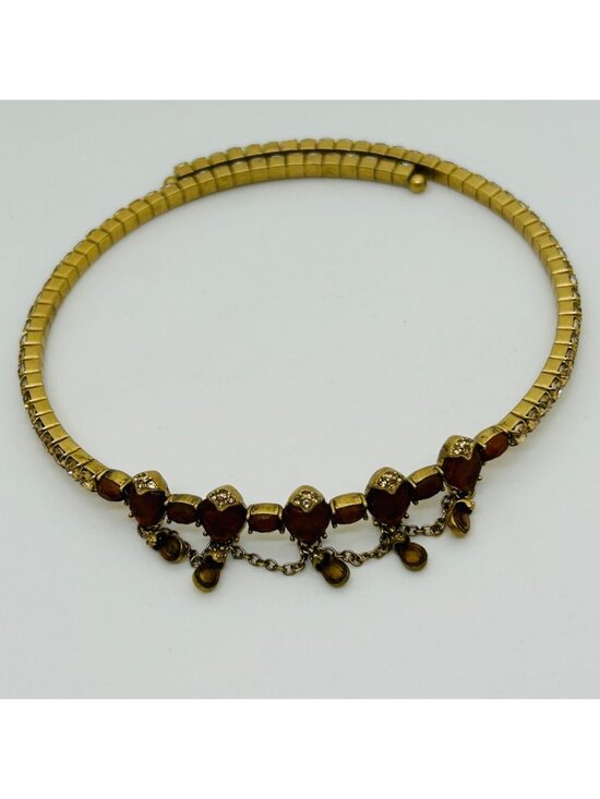 Liz Claiborne Jewelry - Liz Claiborne Choker Necklace Gold Tone Brown Resin Bead Dangle Wire Vintage